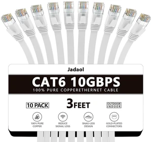 Jadaol Cat6/Cat6A Ethernet Cable 3FT 10Pack Flat 10Gbps Network Cable White Jadaol Cat6/Cat6A Ethernet Cable 3FT 10Pack Flat 10Gbps Network Cable White