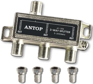 3 Way TV Signal Splitter,ANTOP Digital Coax Cable Splitter 2GHz- 5-2050MHz High Performance for Satellite/Cable TV Antenna 3 Way TV Signal Splitter,ANTOP Digital Coax Cable Splitter 2GHz- 5-2050MHz High Performance for Satellite/Cable TV Antenna