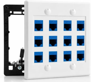DIYTECH 12 Port Ethernet Wall Plate, Cat 6, Wall Outlet, RJ45 Female to Female Keystone Jacks - White DIYTECH 12 Port Ethernet Wall Plate, Cat 6, Wall Outlet, RJ45 Female to Female Keystone Jacks - White