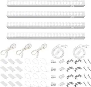 Barrina Grow Lights for Indoor Plants, 5000K White Full Spectrum Grow Light, 1ft Plant Growing Lamp, T5 Grow Light Strip, Plug and Play, 4-Pack