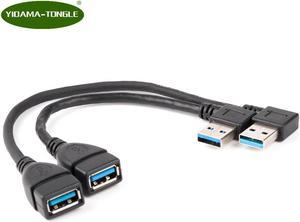 2 x pc USB 3.0 Male to Female Super Speed Computer USB3.0 Extension Cable Left and Right Angle Black extending cable