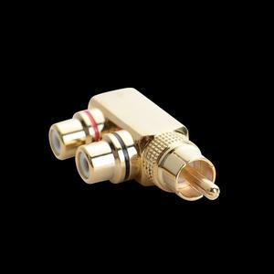 RCA Splitter,RCA Male to 2 RCA Female Right Angle Plug Splitter Adapters M/F Gold-Plated Metal Connector,gold