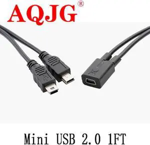 1pcs Mini USB 2.0 1 Female to 2x Mini USB Male Y Splitter Adapter Charger Cable Converter Cord 1ft
