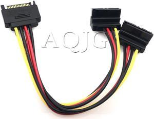 1PCS 90 degree SATA 15-Pin Male to 2 x 15P Female Y Splitter Adapter Power Cable