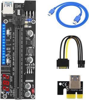 1x to 16x PCIE Riser Graphic Extension Card with Temperature Sensor  3528 Colorful Flash LED PCI-E Riser Adapter Card for GPU