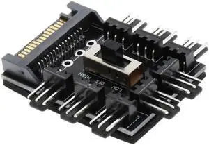 1PC 1 To 8 Channel Hub 12V Support SATA Power Supply Splitter Adapter PC Fan With LED