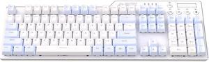 Ajazz AK35i Mechanical Gaming Keyboard Connects via Bluetooth or 2.4GHz Wireless Dongle or USB Wired, PBT Keycaps Full-size 6 Multimedia Keys Compatible with PC, Laptop Brown Switch-Blue/White