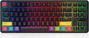 Ajazz K870T Hot Swappable RGB Bluetooth 5.0/2.4G/Type-C Wired Mechanical Gaming Keyboard for Win/MacOS/iOS, Rotary Wheel for Light/Volume Control (Hotswap Brown Switch Black)