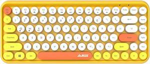 AJAZZ 308I Wireless Bluetooth Keyboard with Compact 84 Keys Cute Retro Round Keycaps - Comfortable Ergonomic Typewriter Keyboard Compatible with Android Windows iOS(Yellow)