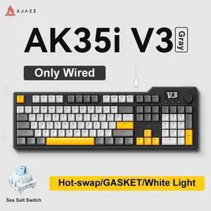 Ajazz AK35I V3 Tri-mode Wired Bluetooth Wireless Gaming Keyboard Gasket Structure Full Key Hot Swap 104 Keys Customized Keyboard  Black Gray Yellow