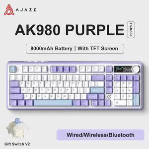 Ajazz AK980 Gaming Mechanical Keyboard with Color Screen 98 Keys RGB Bluetooth Wireless Keyboard Gamer 8000mAh For PC Laptop