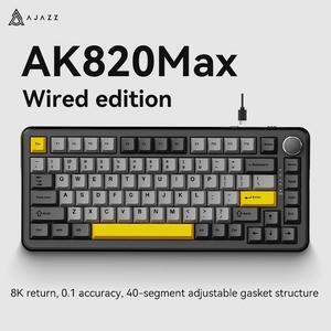 AJAZZ AK820 MAX Tri-mode Hot Swap 4000mAH RGB Bluetooth Wireless Gaming Mechanical Keyboard With Knob 82 Keys PBT Keycaps Grey