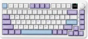 AJAZZ AK820 MAX 75% Mechanical Keyboard,Gasket-Mounted Gaming Keyboard with TFT Smart Display&Knob, Bluetooth /2.4G Wireless/ Wired Custom Keyboard,82Keys PBT Keycaps(Purple,Sea Salt Switch V2)