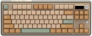 Ajazz AK870 87 Keys Gasket-Mounted Wireless Gaming Keyboard with Hot Swap Screen & Knob, BT5.0/2.4GHz/USB-C Mechanical Keyboard, with 5-Layer Padding for Win/Mac (Yellow, Jasmine Axis Switch)