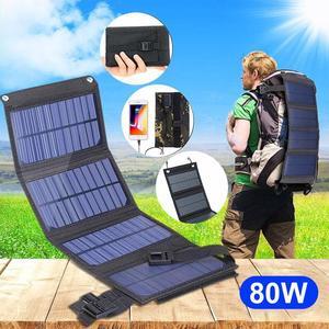 80W Solar Panel Folding PV Power Bank Outdoor Camping Hiking USB Phone Charger