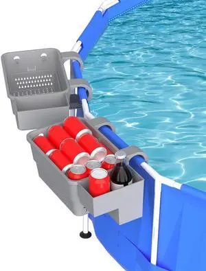 PFCTART Poolside Storage with Pool Cup Holder, Thickened Plastic Pool Basket for Above Ground Pool Accessories, Multifunctional Poolside Holder Fits for Most Frame Pools (2 Pack)