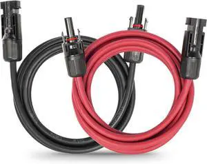 PFCTART 32.8FT Black + Red Connectors 10AWG Gauge 6mm² Cable 1 Pair Solar Panel Extension Cable Wire 10M