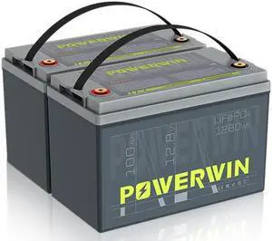 POWERWIN 12V 100Ah LiFePO4 Battery BT100 Built-in 100A BMS Max Up to 15000 Deep Cycles Lithium Battery 1280Wh for Home Trailer RV Motor Off Grid (2PCS)