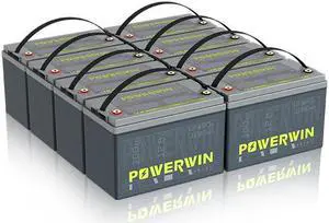POWERWIN 12V 100Ah LiFePO4 Battery BT100 Built-in 100A BMS Max Up to 15000 Deep Cycles Lithium Battery 1280Wh for Home Trailer RV Motor Off Grid (8PCS)