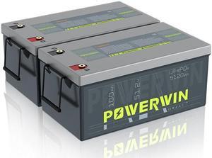 POWERWIN 48V 100Ah LiFePO4 Battery BT5120, 48V (51.2V)  Grade A Cells Lithium Battery, 4800W 5120Wh Load Power, Built-in 100A BMS, Perfect for 48V Inverter, Backup Power, Solar System, RV, Off G(2PCS)