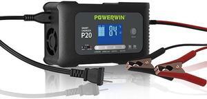 POWERWIN Smart Charger P20 12V20A 24V10A Automatic 9-stage Fast Charge with Pulse Repair Function for AGM Lead-acid lithium LiFePO4 LCD
