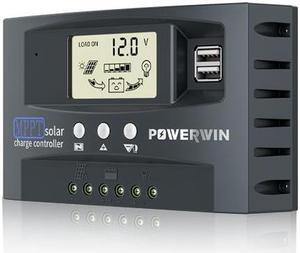 POWERWIN 50A MPPT 12V 24V Solar Charge Controller Solar Charge Regulator with Adjustable LCD Display Dual USB Solar Panel Regulator for LiFePO4 Battery Lithium Battery