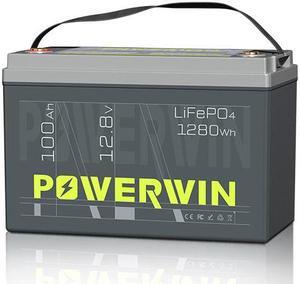 POWERWIN 12V 100Ah LiFePO4 Lithium Battery with 100A BMS Max Up to 15000 Deep Cycles LiFePO4 Battery 1280Wh for Trolling Motor RV Camping Marine and Off Grid BT100