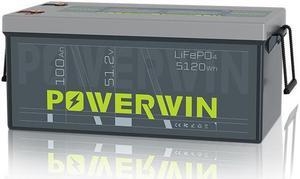 POWERWIN 48V 100Ah LiFePO4 Battery BT5120, 48V (51.2V)  Grade A Cells Lithium Battery, 4800W 5120Wh Load Power, Built-in 100A BMS, Perfect for 48V Inverter, Backup Power, Solar System, RV, Off Grid