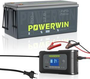 POWERWIN BT200 12V 200Ah LiFePO4 Battery with BMS - Ultra Long 15,000 Cycles, Deep Cycle, Low-Temp Protection, Ideal for Solar, RV, Off-Grid, Marine, Trolling Motors & Home Energy Storage