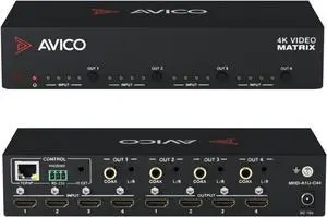 AvicoTech 4x4 HDMI Matrix Switch |HDMI 2.0 4K60| ARC | HDR | Dolby Vision | Downscaling | Web GUI | Switcher | Splitter