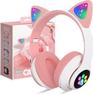 Kids Wireless Bluetooth LED Cat Ear Over Ear Headphones: Great Gift for Child,Adjustable Volume, Soft Cushion Earpads,A Fun and Comfortable Listening Experience