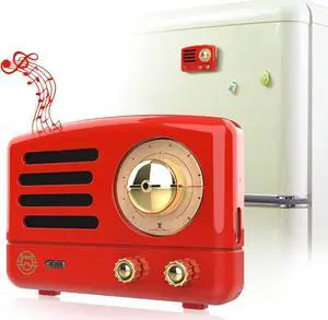 Muzen OTR Magnetic Fridge Sticker Bluetooth Speaker, Retro Small Portable Speaker, Wireless Speaker with Bluetooth 5.0 and Type-C Charge, Best Use for Metal Surface,Vintage Gifts, Red