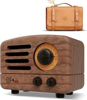 Muzen OTR Wood Portable Bluetooth Speaker with Retro knob Tuner FM Radio, Also with Suitcase Gift Case, Wireless Bluetooth Speaker with Loud Stereo Sound, for Home Outdoor Travel, Walnut Wood