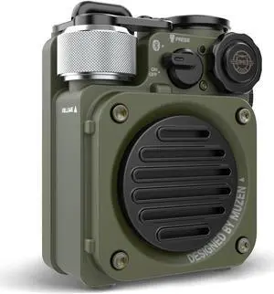 Muzen Wild Mini Rugged Outdoor Speaker, Bluetooth 5.0 Portable Speaker with Built-in Flashlight, Crystal Clear Sound, Wireless Waterproof Speakers for Travel, Outdoors
