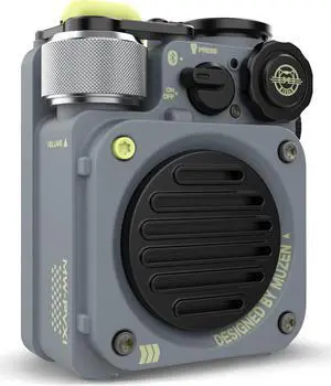 Muzen Wild Mini Rugged Outdoor Speaker, Bluetooth 5.0 Portable Speaker with Built-in Flashlight, Crystal Clear Sound, Wireless Waterproof Speakers for Travel, Outdoors Gray