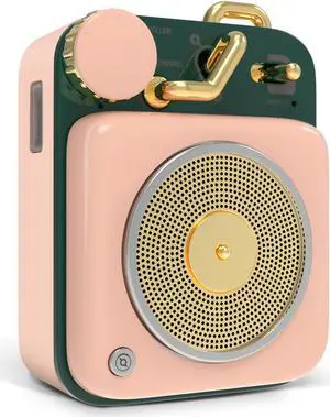 Muzen Mini Bluetooth Speaker, Button Metal with Lanyard,Vintage Radio with Old Fashioned Classic Style, Portable Wireless Loud Volume Speaker for Home, Office, Kitchen,Party,Travel,Outdoor Pink