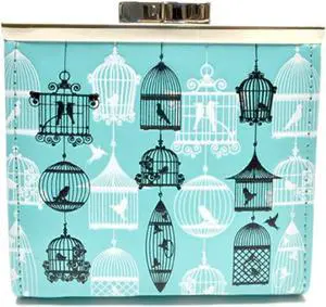Shagwear Vintage Bird Cages Small Aqua Blue Coin Purse Wallet