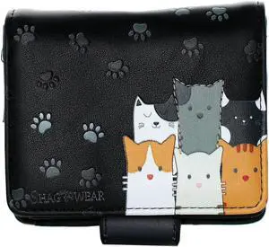 Shagwear Cat Crowd Small Black Zipper Wallet