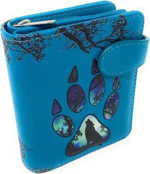 Shagwear Wolf Paw Print Small Teal Zipper Wallet