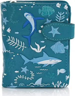 Shagwear Shark Pattern Small Dark Teal Zipper Wallet