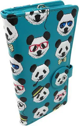 Shagwear Panda Repeat Large Teal Zipper Wallet