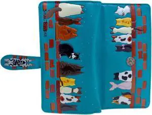 Shagwear Cats In A Row Large Teal Zipper Wallet