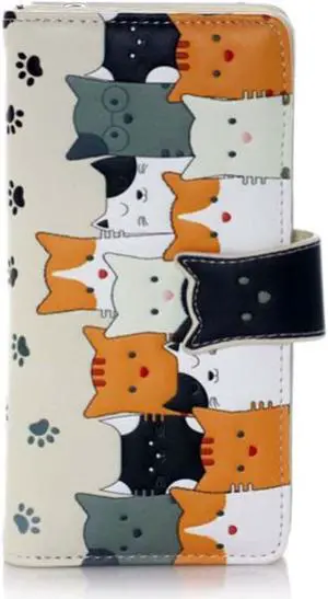 Shagwear Cat Crowd Large Beige Zipper Wallet