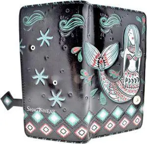 Shagwear Mermaid Garden Large Black Zipper Wallet