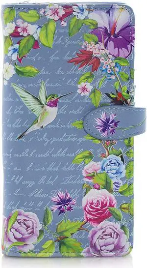 Shagwear Vintage Humming Bird Garden Large Blue Zipper Wallet