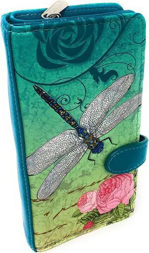 Shagwear Vintage Dragonfly Large Teal Zipper Wallet