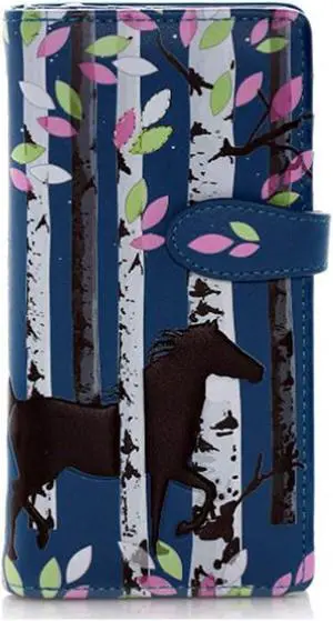 Shagwear Forest Horse Large Navy Blue Zipper Wallet