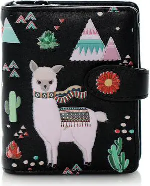 Shagwear Llama Pattern Small Black Zipper Wallet
