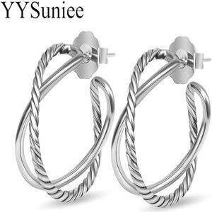 YYSuniee 18K Gold-plated Crossover Hoop Earrings Fashion Dainty Two-tone Silver and Gold Twisted Cable Earrings Designer Jewelry for Women Gift