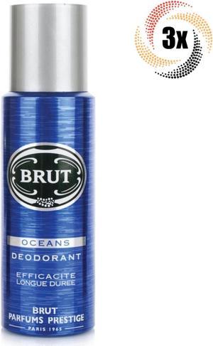3x Sprays Brut Oceans Scent Deodorant Body Spray For Men | 200ml